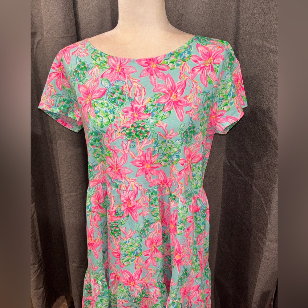 NWOT Lilly Pulitzer Geanna Dress Surf Blue So Shellegant Large Tropical Cotton - Picture 4 of 14